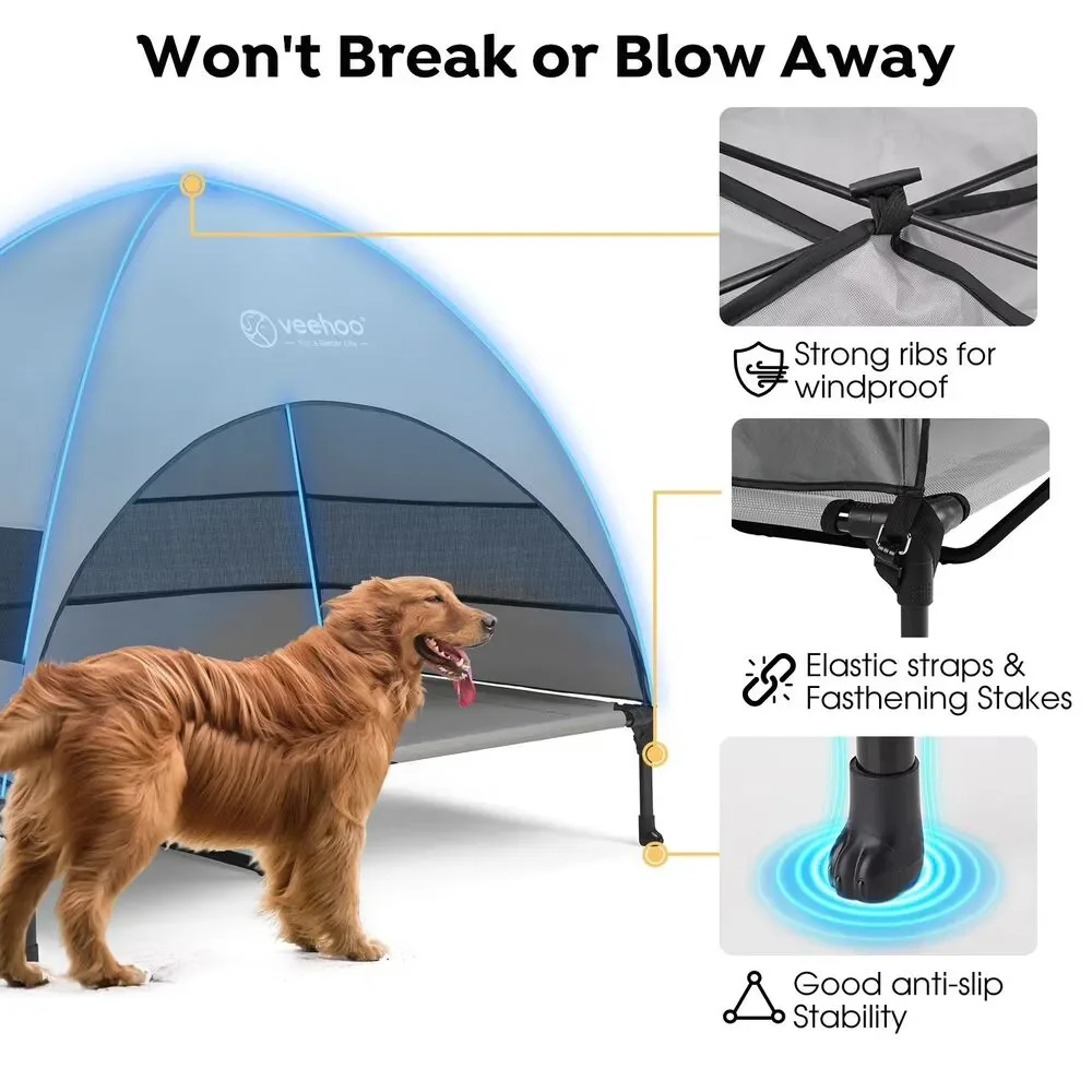 Cooling Elevated XL Outdoor Dog Bed w Canopy Portable Shade Cot, Grey 49 x 43.5